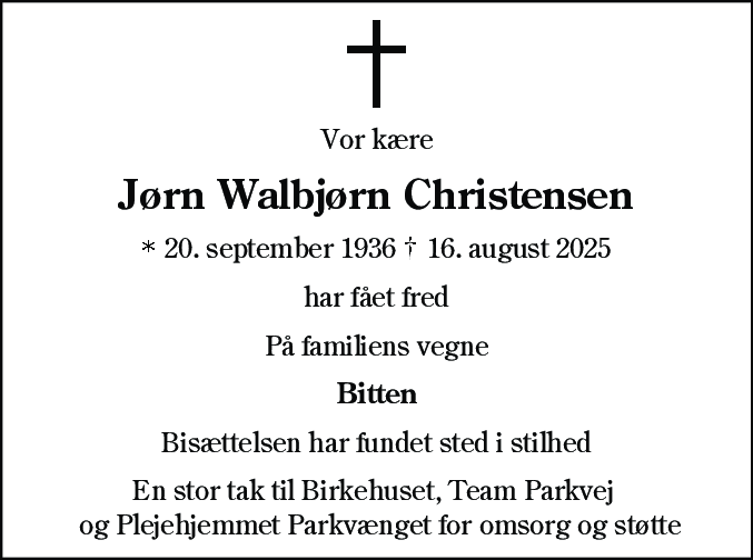 Dødsannonce for Jørn Walbjørn Christensen