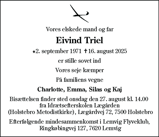 Dødsannonce for Eivind Triel