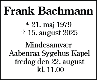 Dødsannonce for Frank Bachmann