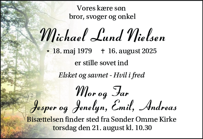 Dødsannonce for Michael Lund Nielsen