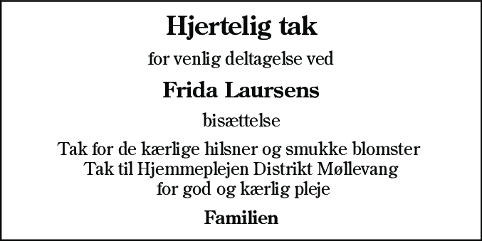 Dødsannonce for Frida Laursen