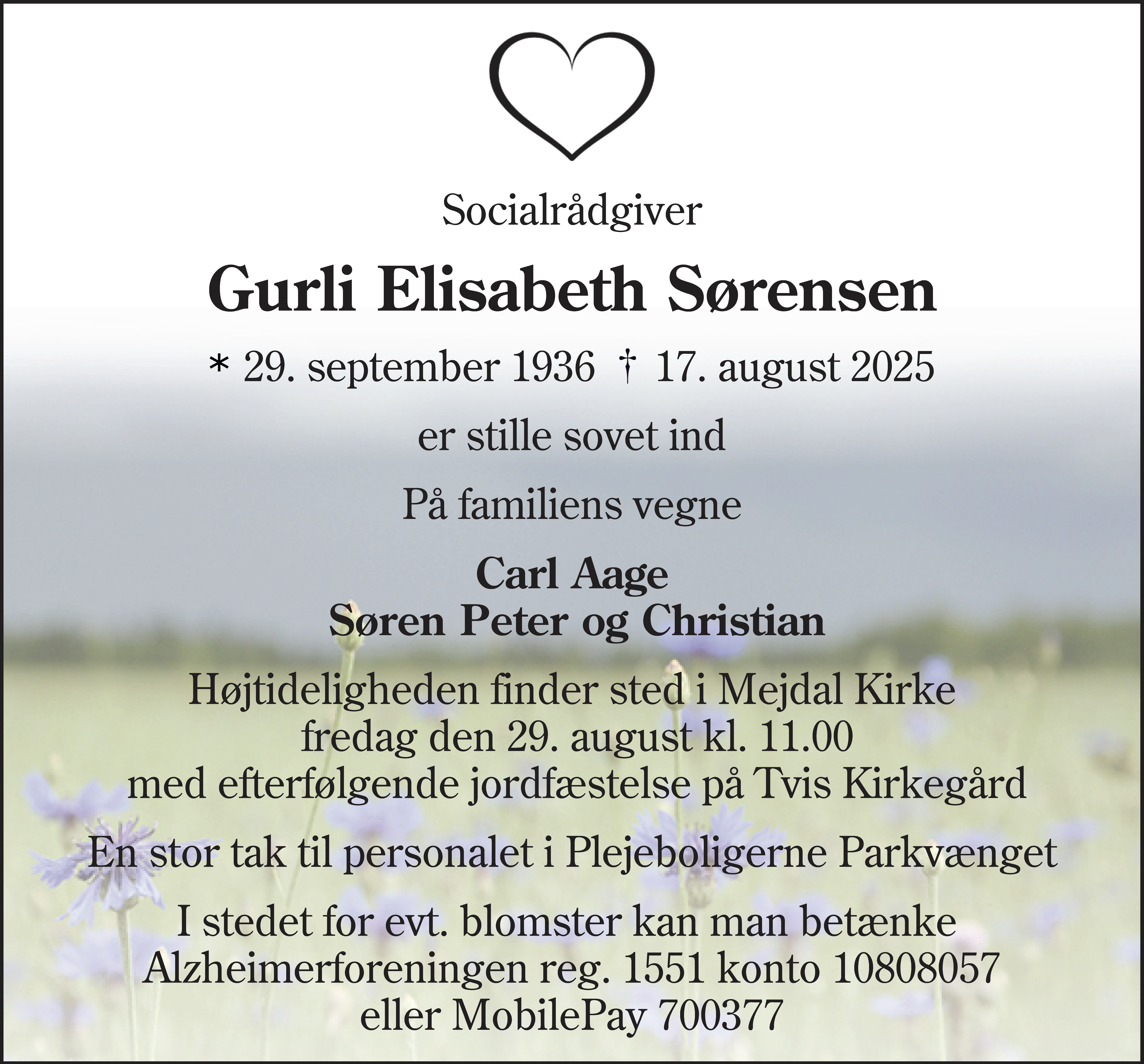 Dødsannonce for Gurli Elisabeth Sørensen