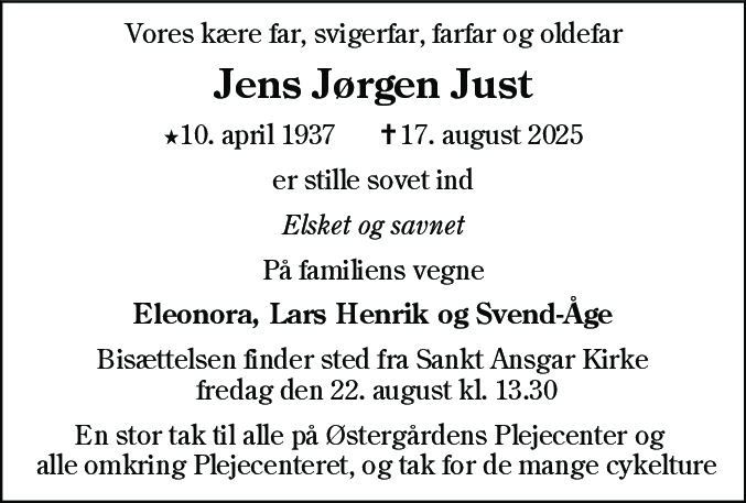 Dødsannonce for Jens Jørgen Just