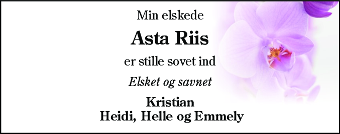 Dødsannonce for Asta Riis