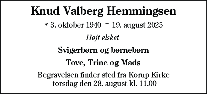 Dødsannonce for Knud Valberg Hemmingsen