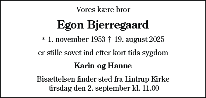 Dødsannonce for Egon Bjerregaard