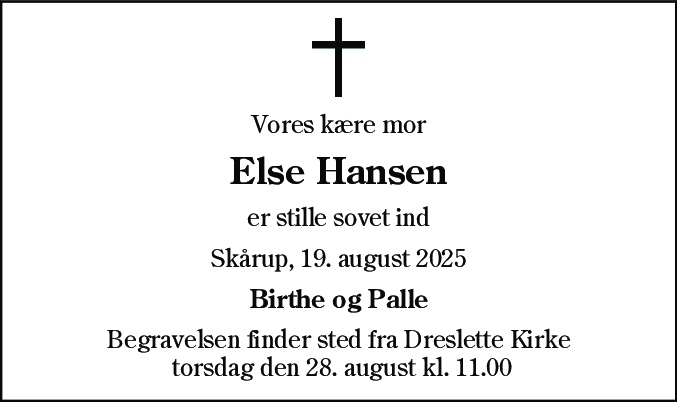 Dødsannonce for Else Hansen