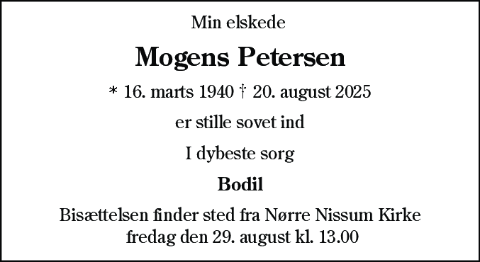 Dødsannonce for Mogens Petersen
