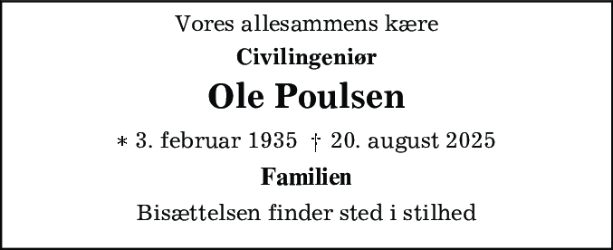 Dødsannonce for Ole Poulsen