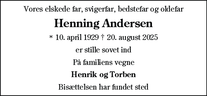 Dødsannonce for Henning Andersen