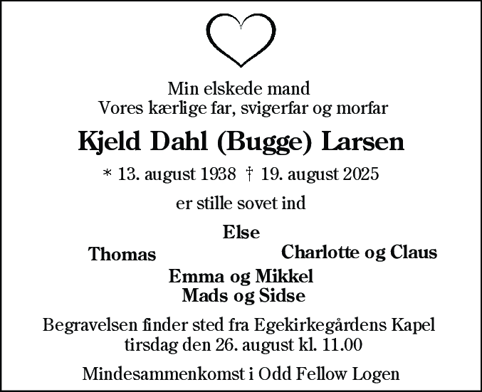 Dødsannonce for Kjeld Dahl Larsen