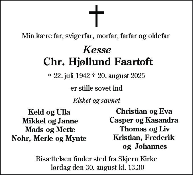 Dødsannonce for Christen Hjøllund Faartoft