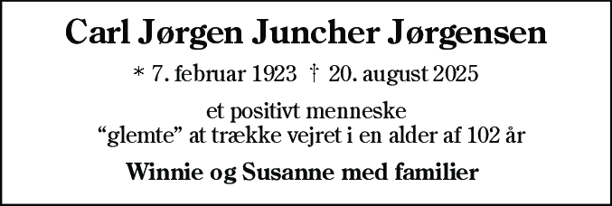 Dødsannonce for Carl Jørgen Juncher Jørgensen