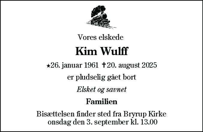 Dødsannonce for Kim Wulff