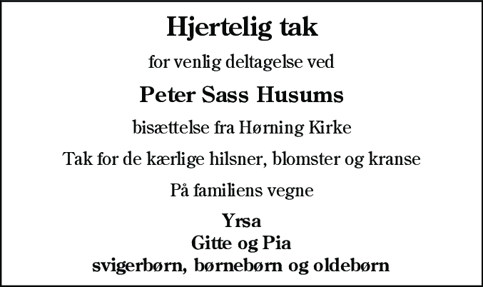 Dødsannonce for Peter Sass Husum