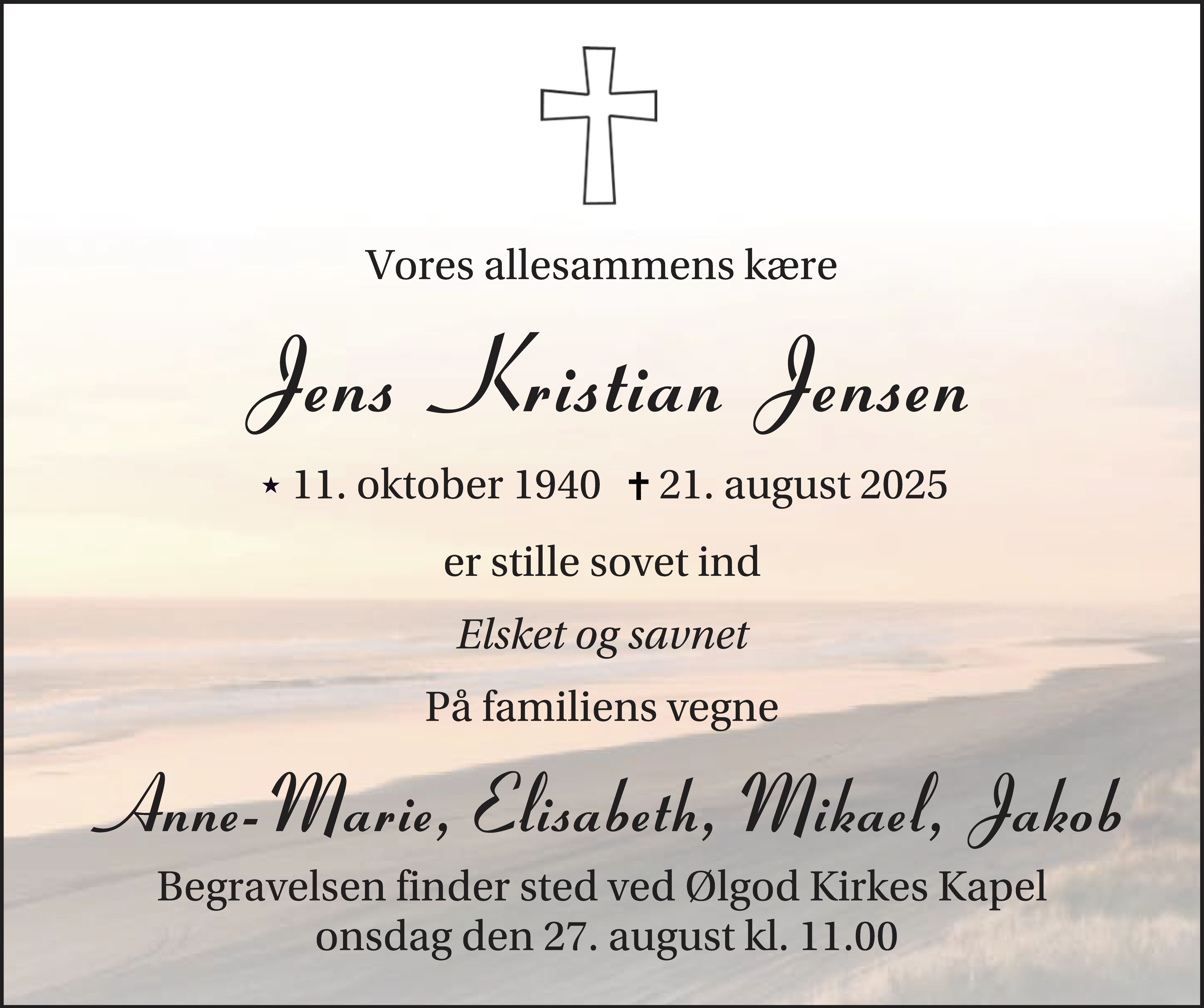 Dødsannonce for Jens Kristian Jensen