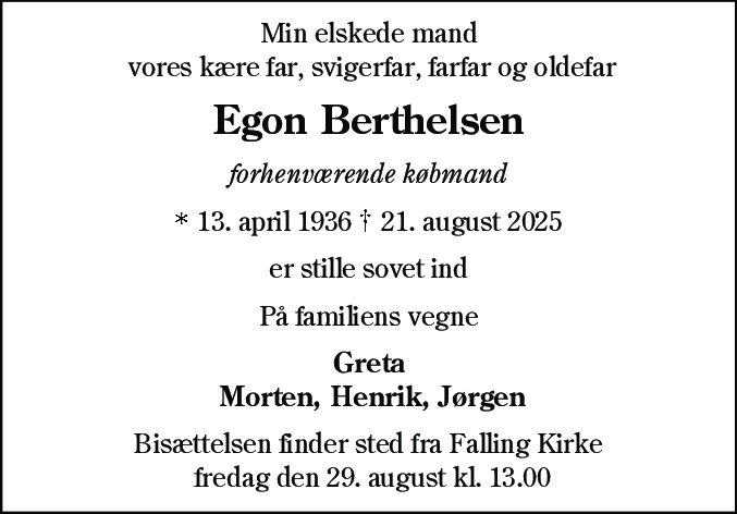 Dødsannonce for Egon Berthelsen