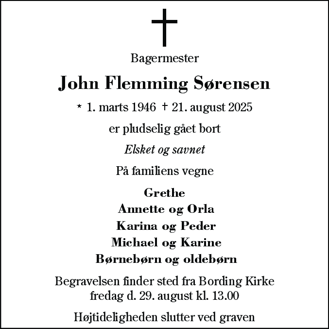 Dødsannonce for John Flemming Sørensen