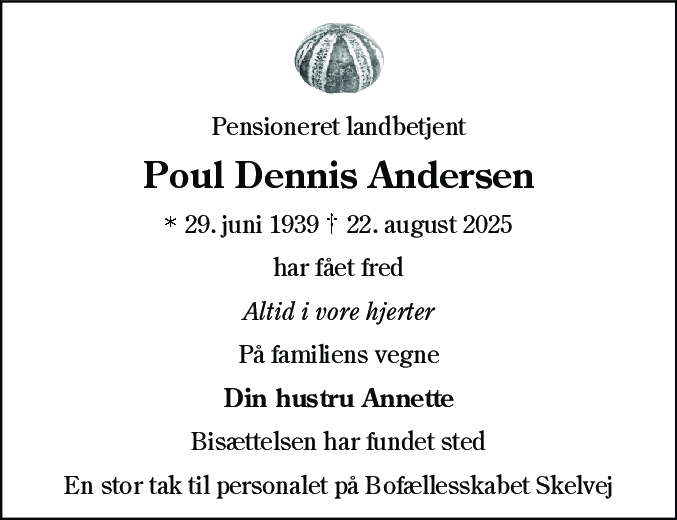 Dødsannonce for Poul Dennis Andersen