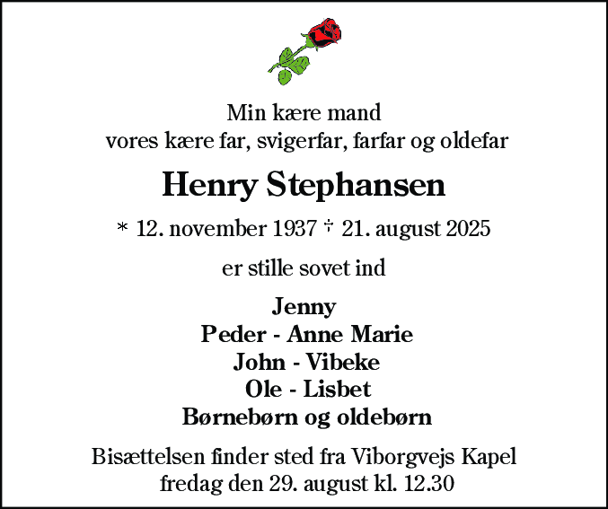 Dødsannonce for Henry Stephansen