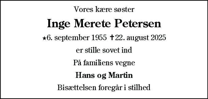 Dødsannonce for Inge Merete Petersen