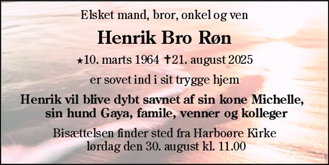 Dødsannonce for Henrik Bro Røn
