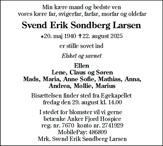 Dødsannonce for Svend Erik Søndberg Larsen
