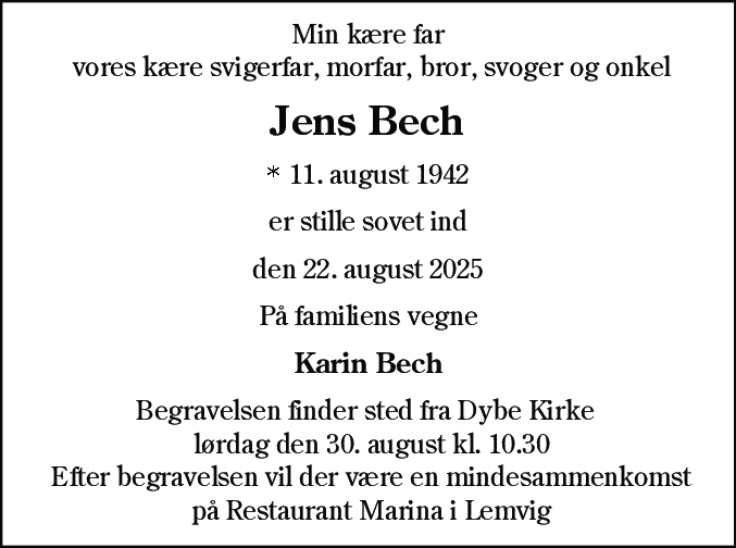 Dødsannonce for Jens Bech