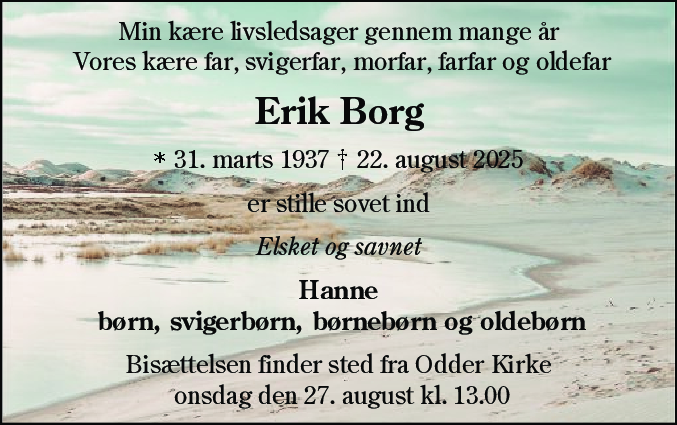 Dødsannonce for Erik Borg