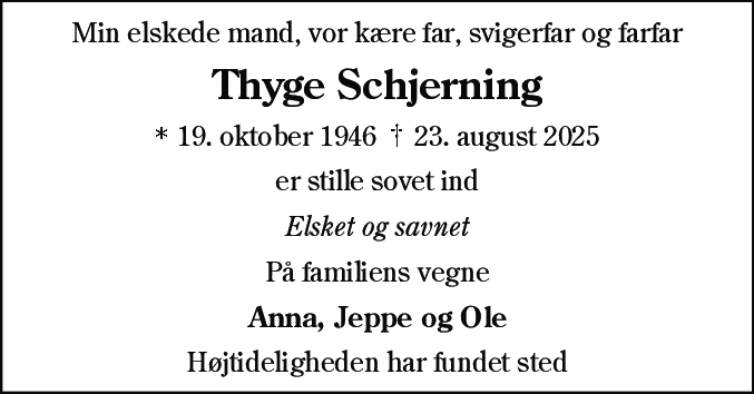 Dødsannonce for Thyge Schjerning