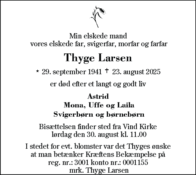 Dødsannonce for Thyge Larsen