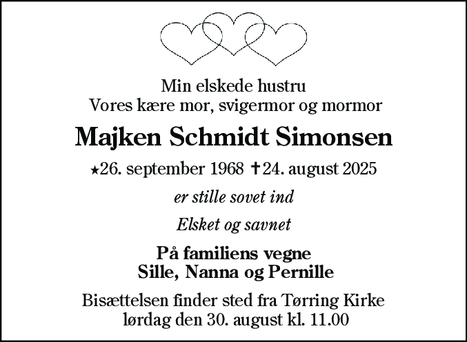 Dødsannonce for Majken Schmidt Simonsen