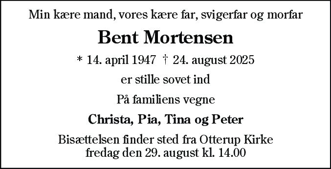 Dødsannonce for Carl Bent Mortensen