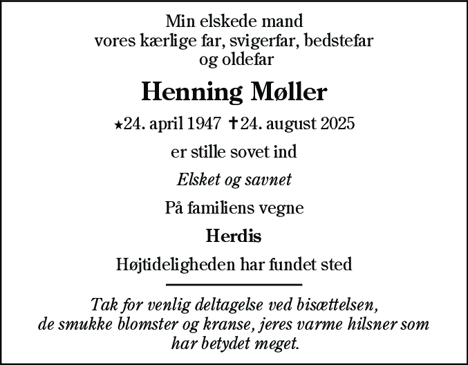 Dødsannonce for Henning Møller