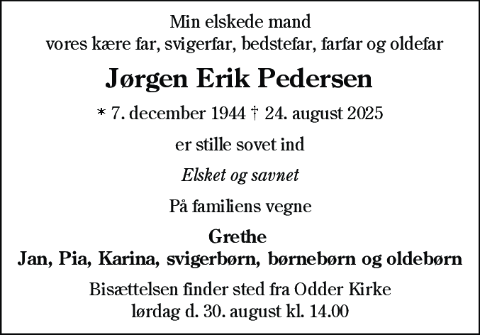Dødsannonce for Jørgen Erik Pedersen