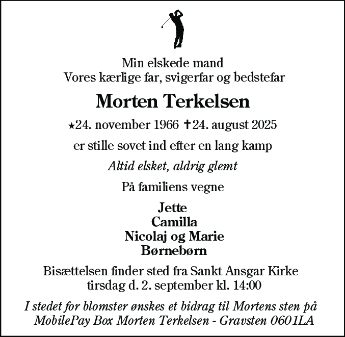 Dødsannonce for Morten Terkelsen