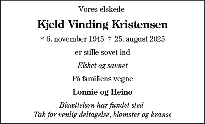 Dødsannonce for Kjeld Vinding Kristensen