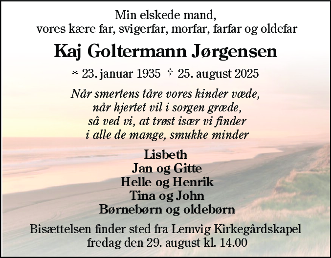 Dødsannonce for Kaj Goltermann Jørgensen