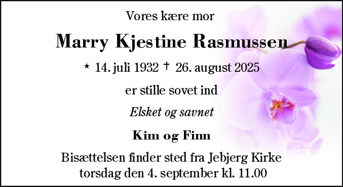 Dødsannonce for Marry Kjestine Rasmussen
