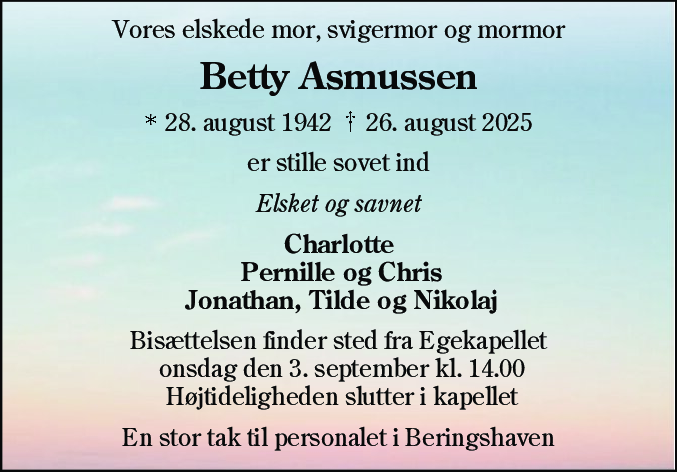 Dødsannonce for Betty Asmussen