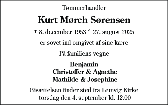 Dødsannonce for Kurt Mørch Sørensen