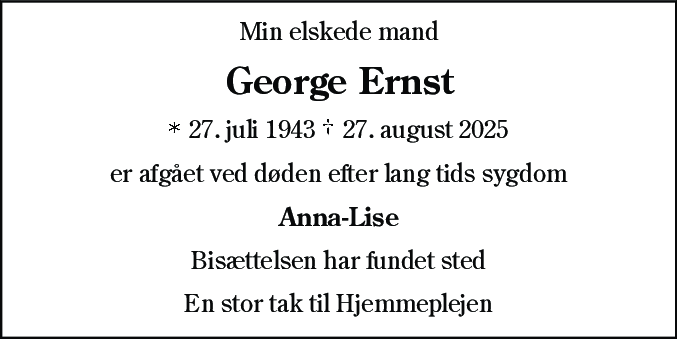 Dødsannonce for George Ernst