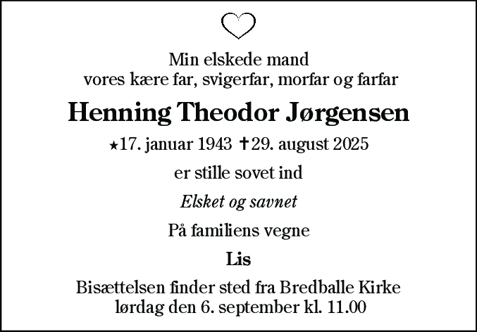 Dødsannonce for Henning Theodor Jørgensen