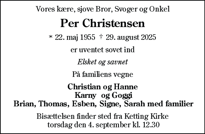 Dødsannonce for Per Christensen