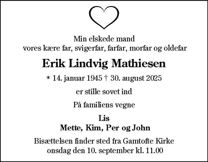 Dødsannonce for Erik Lindvig Mathiesen