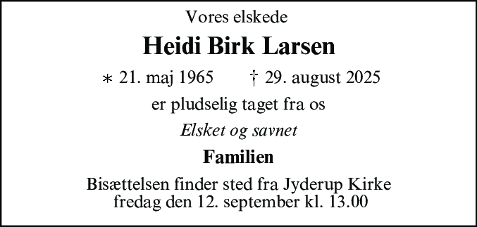 Dødsannonce for Heidi Birk Larsen
