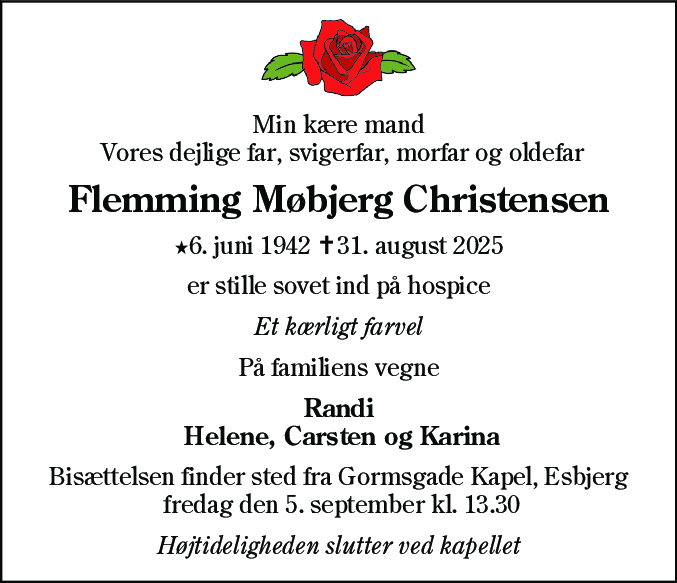 Dødsannonce for Flemming Møbjerg Christensen