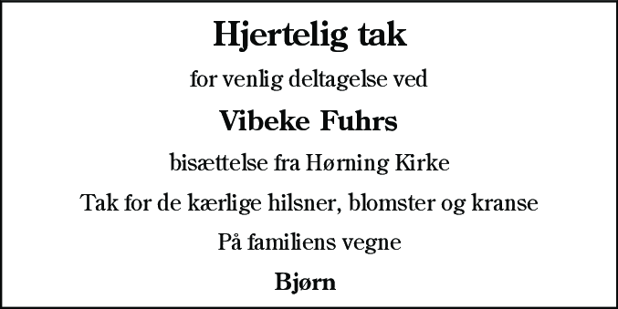 Dødsannonce for Vibeke Fuhr