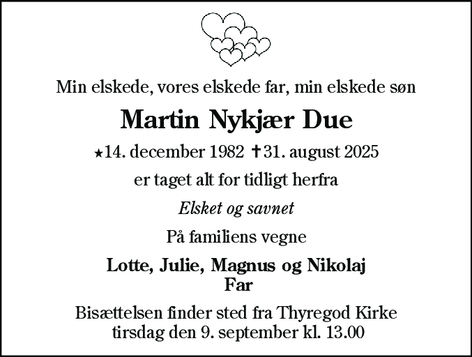 Dødsannonce for Martin Nykjær Due