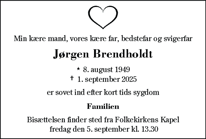Dødsannonce for Jørgen Brendholdt
